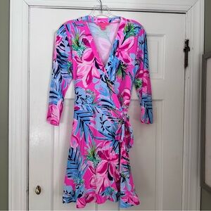 Lilly Pulitzer Jessalynne Wrap Romper Cockatoo Pretty in Pink Small Tropical